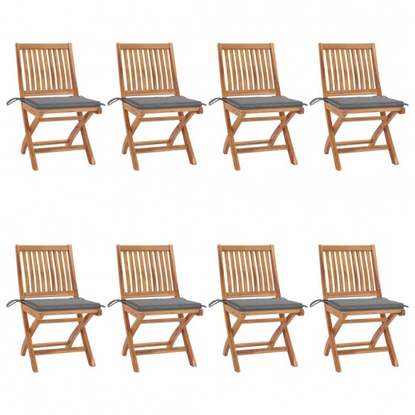 Chaises pliables de jardin avec coussins 8 pcs Teck solide