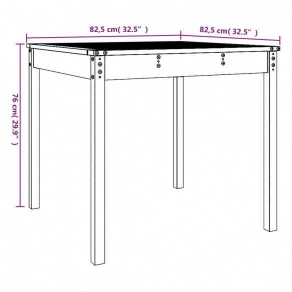 Table de jardin noir 82,5x82,5x76 cm bois massif de pin