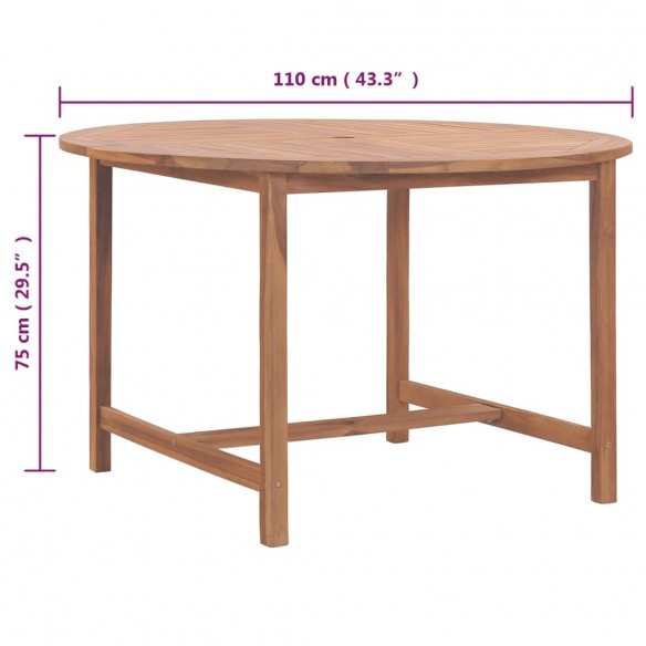 Table de salle à manger de jardin Ø110x75cm Bois massif de teck