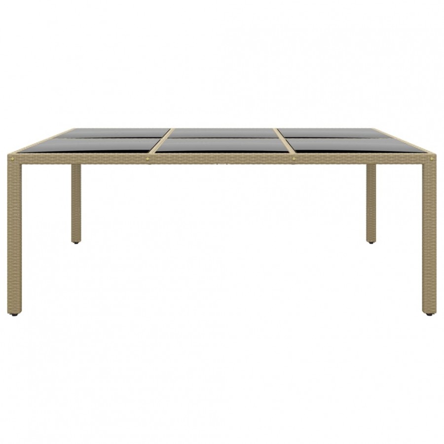 Table de jardin 200x150x75 cm Verre trempé/résine tressée Beige