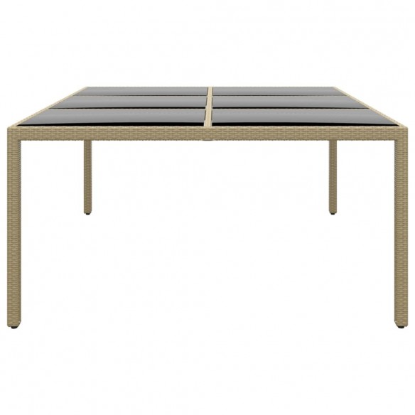 Table de jardin 200x150x75 cm Verre trempé/résine tressée Beige