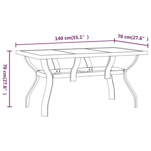 Table de jardin Marron et noir 140x70x70 cm Acier et verre