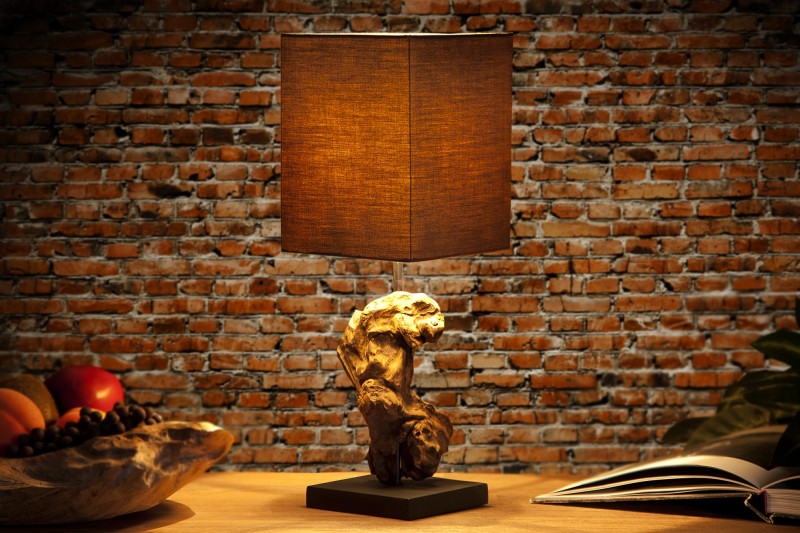 Lampe de 15cm en bois flotté et lin marron