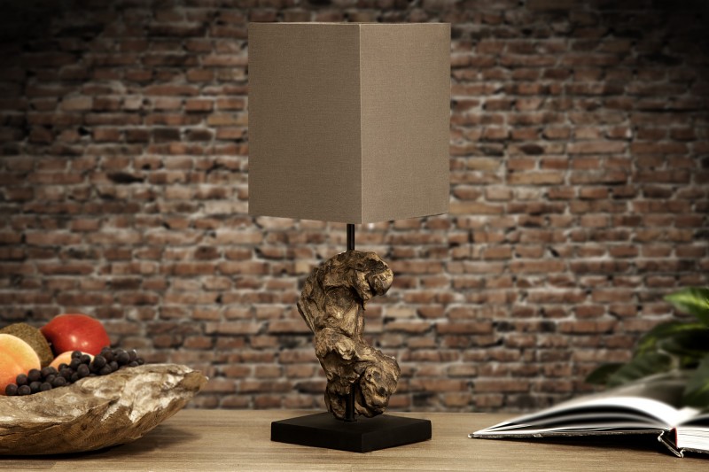 Lampe de 15cm en bois flotté et lin marron