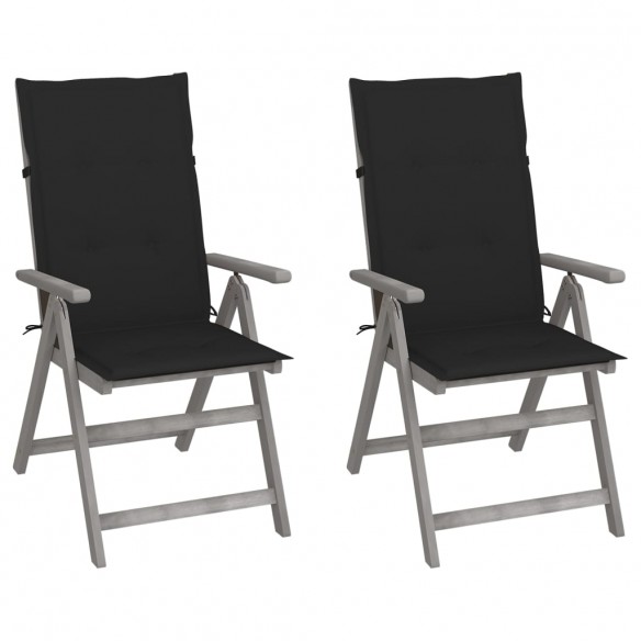 Chaises inclinables de jardin 2 pcs avec coussins Bois d'acacia