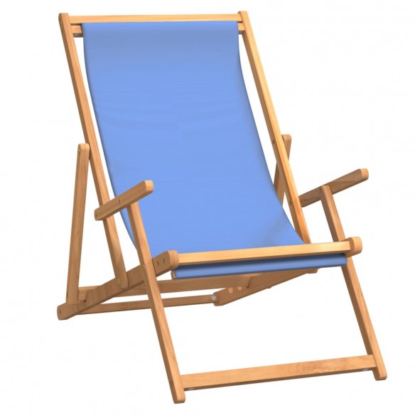 Chaise de plage pliable Bois de teck solide Bleu