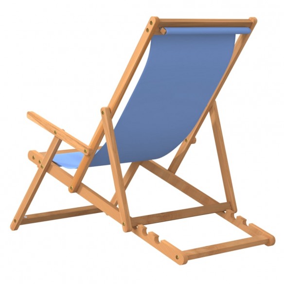 Chaise de plage pliable Bois de teck solide Bleu