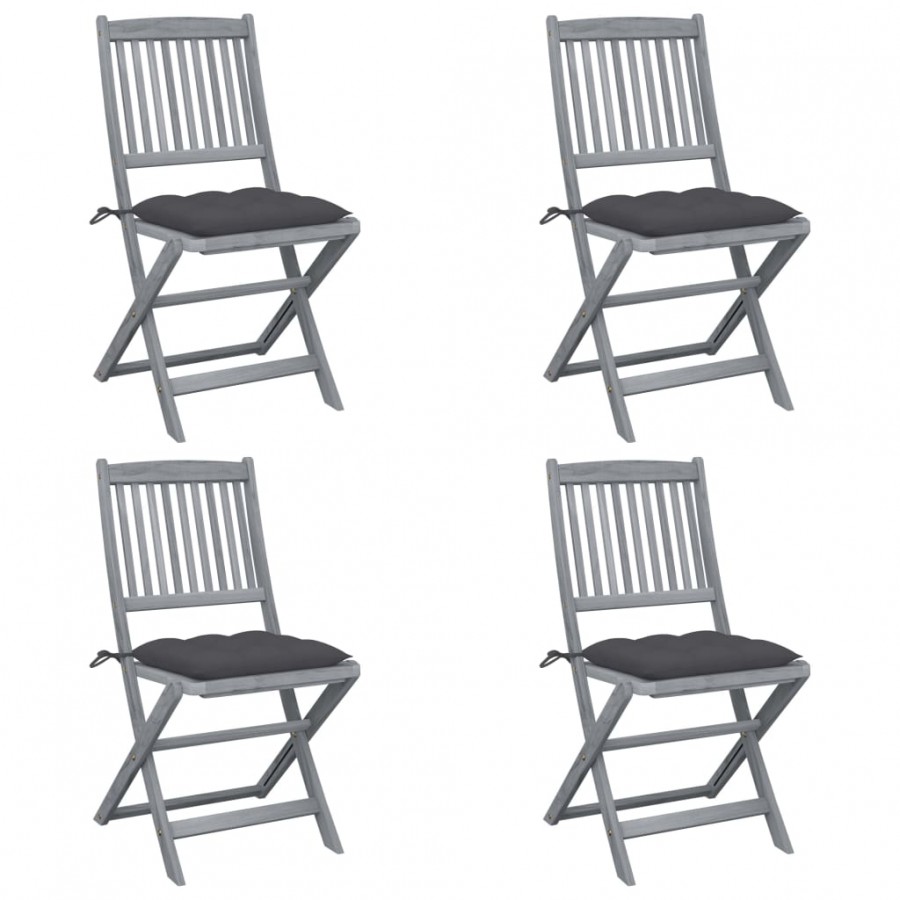 Chaises pliables d'extérieur 4 pcs avec coussins Bois d'acacia