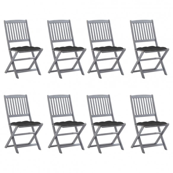 Chaises pliables d'extérieur 8 pcs avec coussins Bois d'acacia