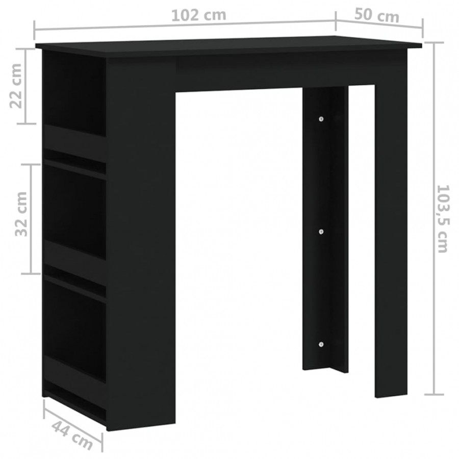 Table de bar avec rangement Noir 102x50x103,5 cm Aggloméré Table de bar avec rangement Noir 102x50x103,5 cm Aggloméré