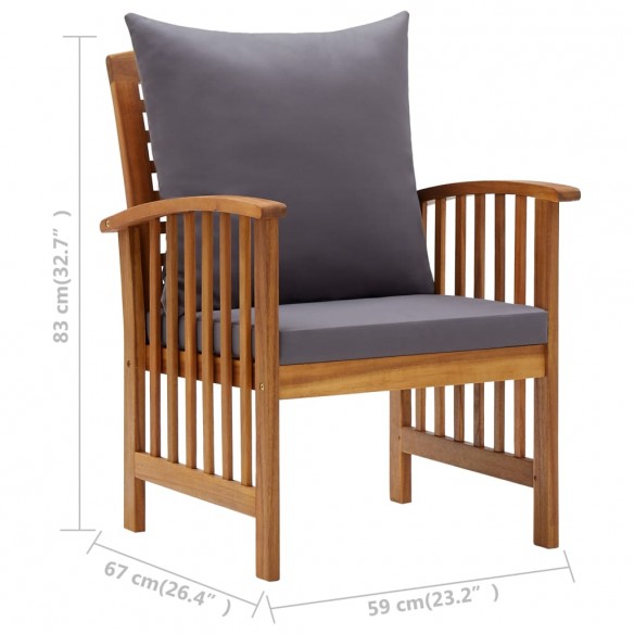 Chaises de jardin avec coussins 2 pcs Bois d'acacia massif