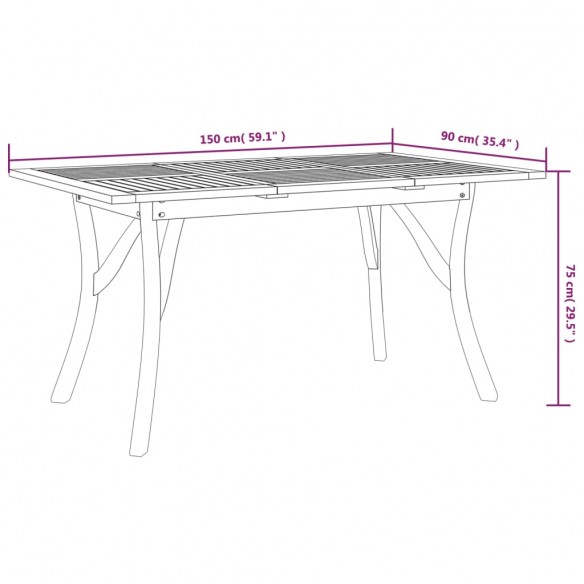 Table de jardin 150x90x75 cm Bois d'acacia solide