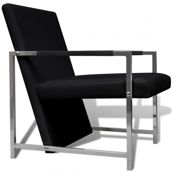 Fauteuils lot de 2 avec cadre chromé noir similicuir