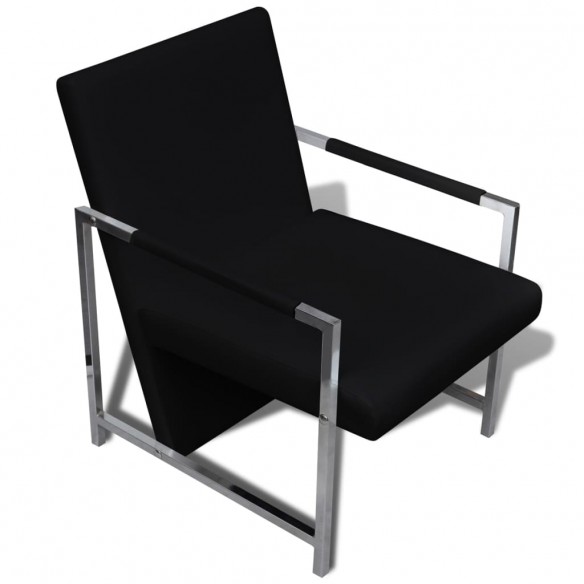 Fauteuils lot de 2 avec cadre chromé noir similicuir