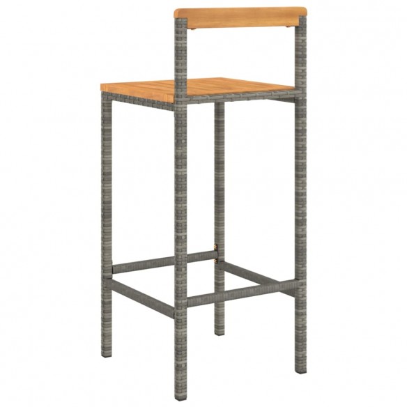 Tabourets de bar 4 pcs gris résine tressée et bois d'acacia