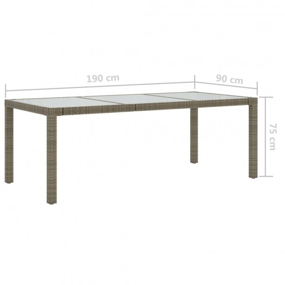Table de jardin Gris 190x90x75 cm Verre trempé/résine tressée