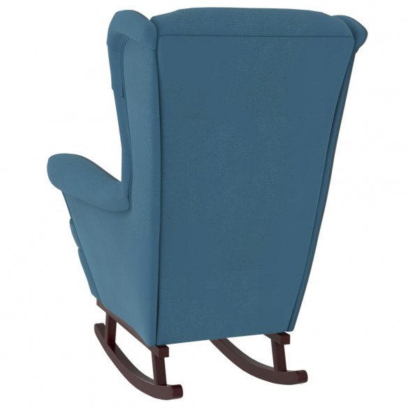 Fauteuil à bascule et pieds en bois massif d'hévéa Bleu Velours