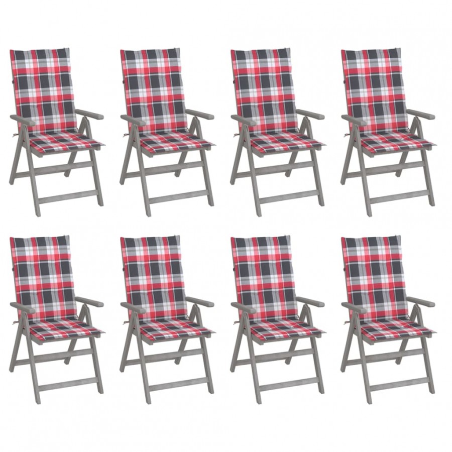 Chaises inclinables de jardin avec coussins 8 pcs Gris Acacia