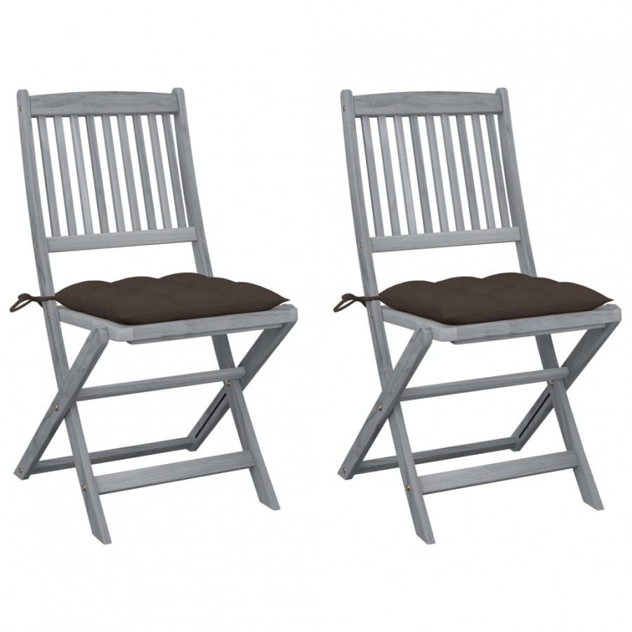 Chaises pliables d'extérieur 2 pcs avec coussins Bois d'acacia