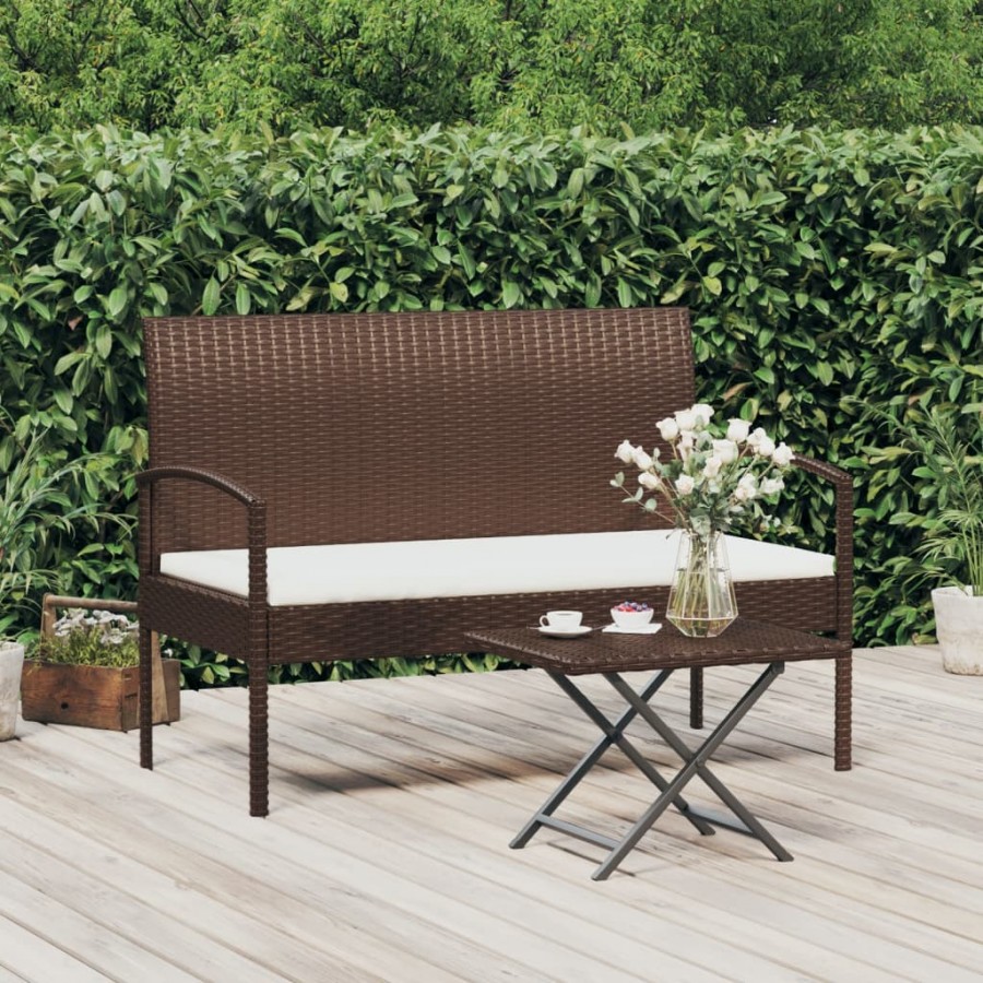 Banc de jardin avec coussin marron 105 cm résine tressée