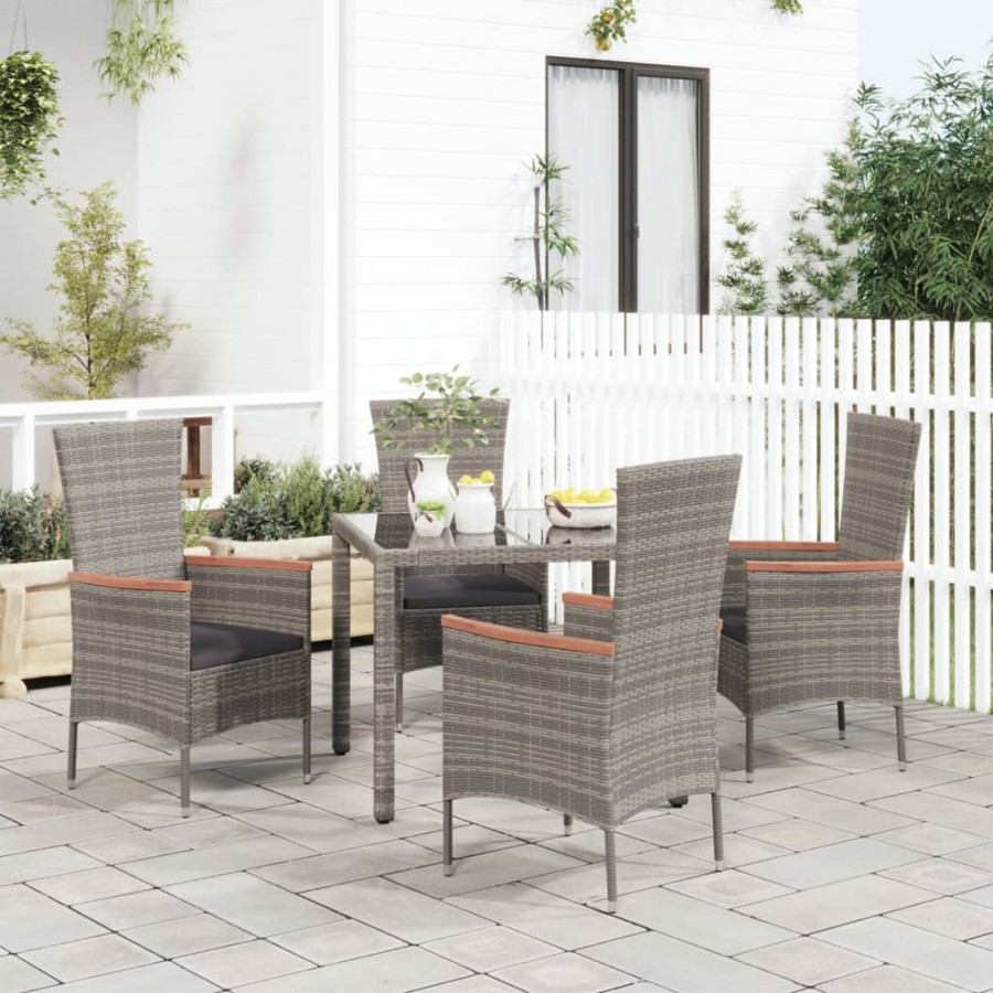 Chaises de jardin avec coussins 4 pcs Résine tressée Gris