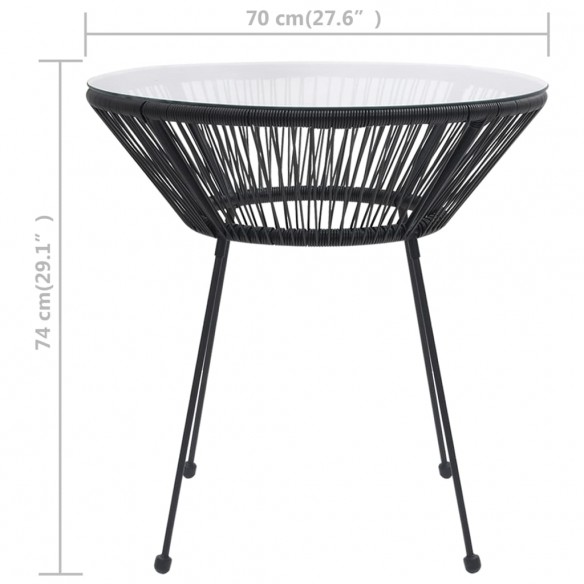 Table de salle à manger de jardin Noir Ø70x74 cm Rotin et verre