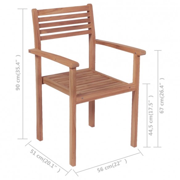 Chaises empilables de jardin 2 pcs Bois de teck solide