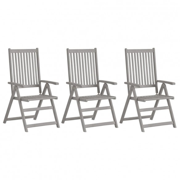 Chaises inclinables de jardin 3 pcs Gris Bois solide d'acacia