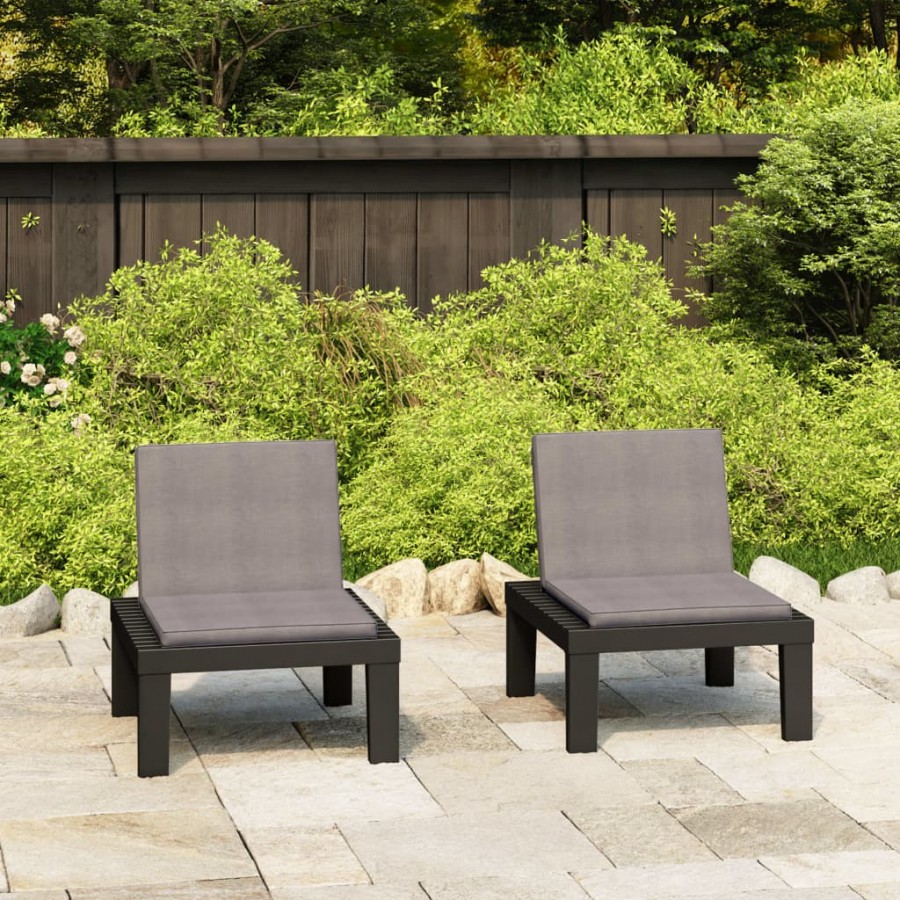 Chaises de salon de jardin avec coussins 2 pcs Plastique Gris