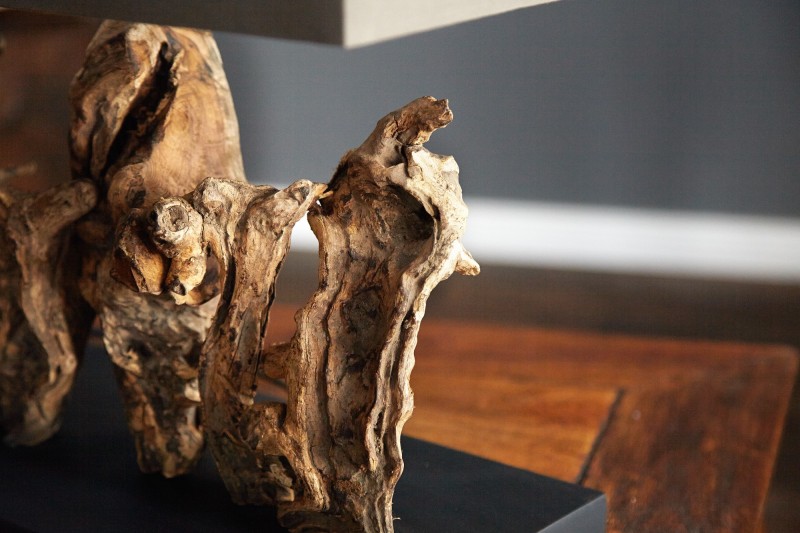 Lampe à poser  de 40cm en bois flotté et lin  brun