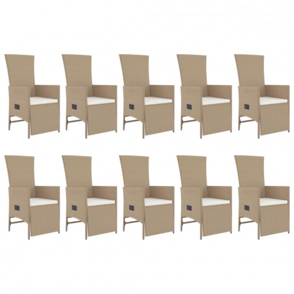 Ensemble à manger de jardin et coussins 11 pcs beige poly rotin