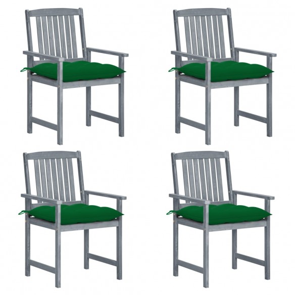 Chaises de jardin avec coussins 4 pcs Gris Bois d'acacia massif