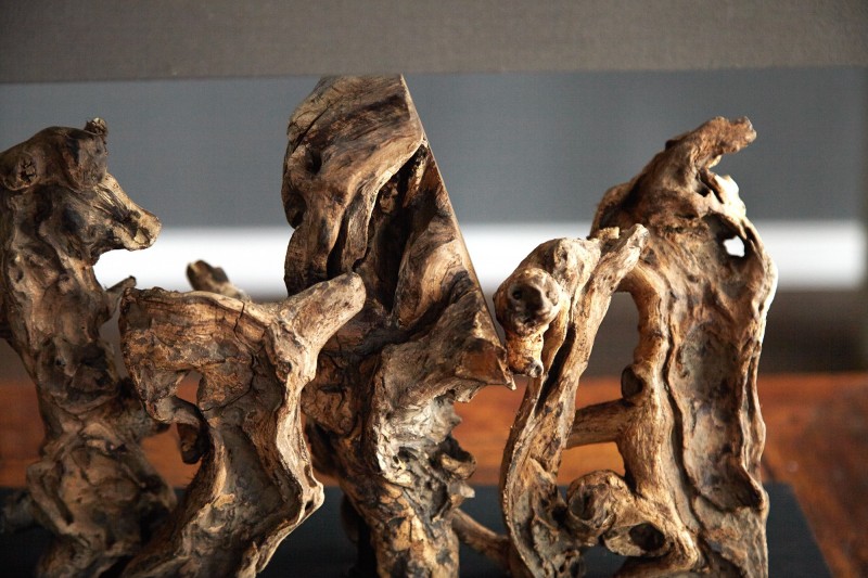 Lampe à poser  de 40cm en bois flotté et lin  brun