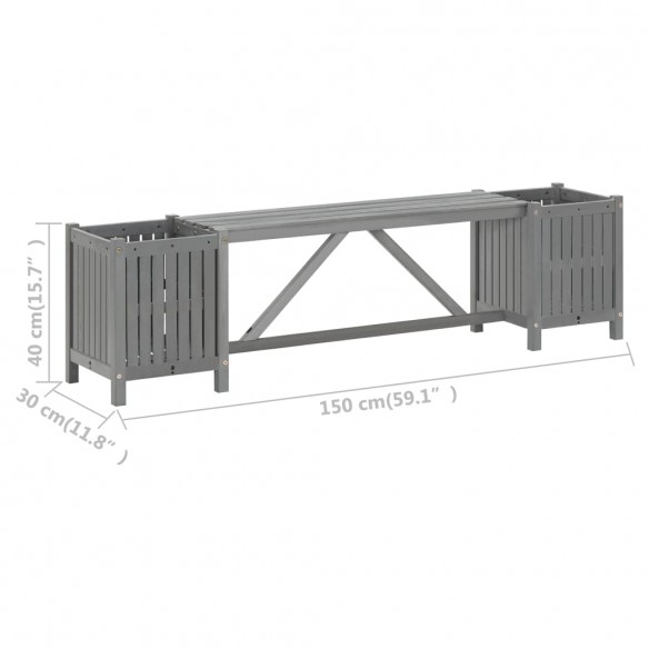 Banc de jardin avec 2 jardinières 150 cm Bois d'acacia Gris