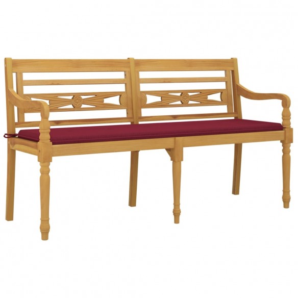 Banc Batavia avec coussin rouge bordeaux 150cm Bois teck massif