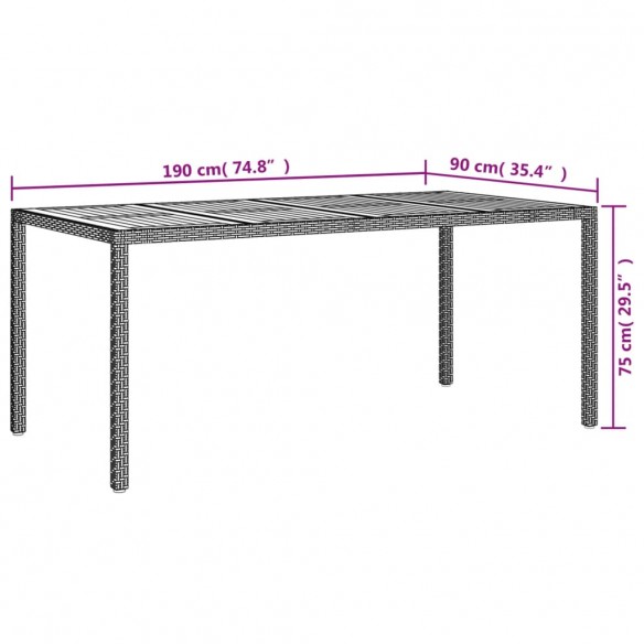 Table de jardin 190x90x75 cm Résine tressée/bois d'acacia Gris