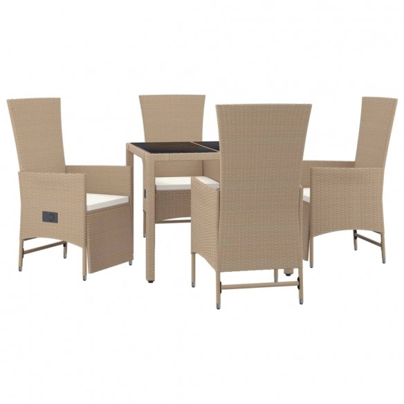 Ensemble à manger de jardin avec coussins 5pcs Beige poly rotin