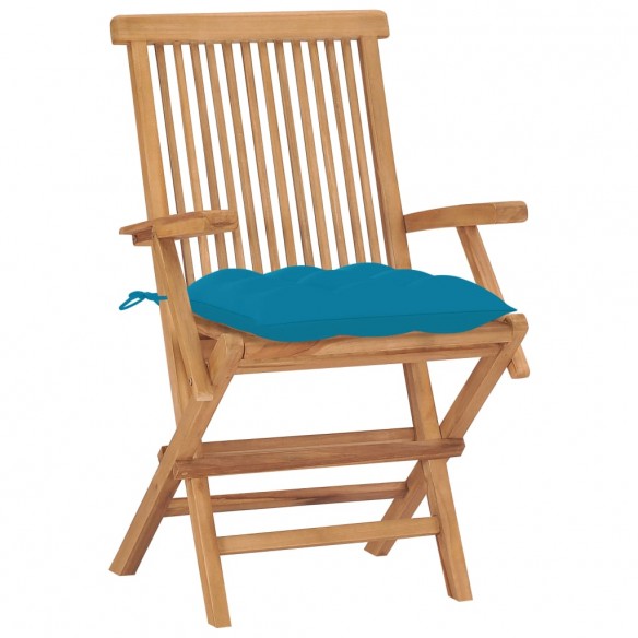 Chaises de jardin 2 pcs avec coussins bleu clair Teck massif