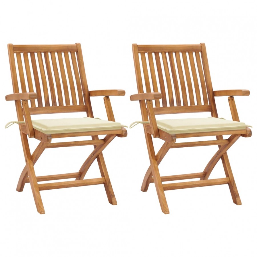 Chaises de jardin 2 pcs avec coussins crème Bois de teck massif