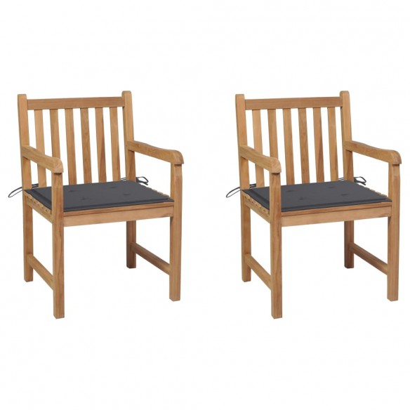 Chaises de jardin 2 pcs avec coussins anthracite Bois de teck