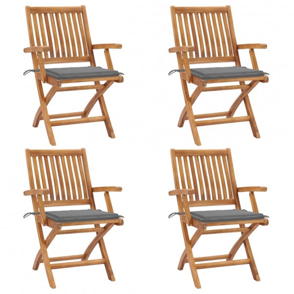 Chaises pliables de jardin avec coussins 4 pcs Teck solide