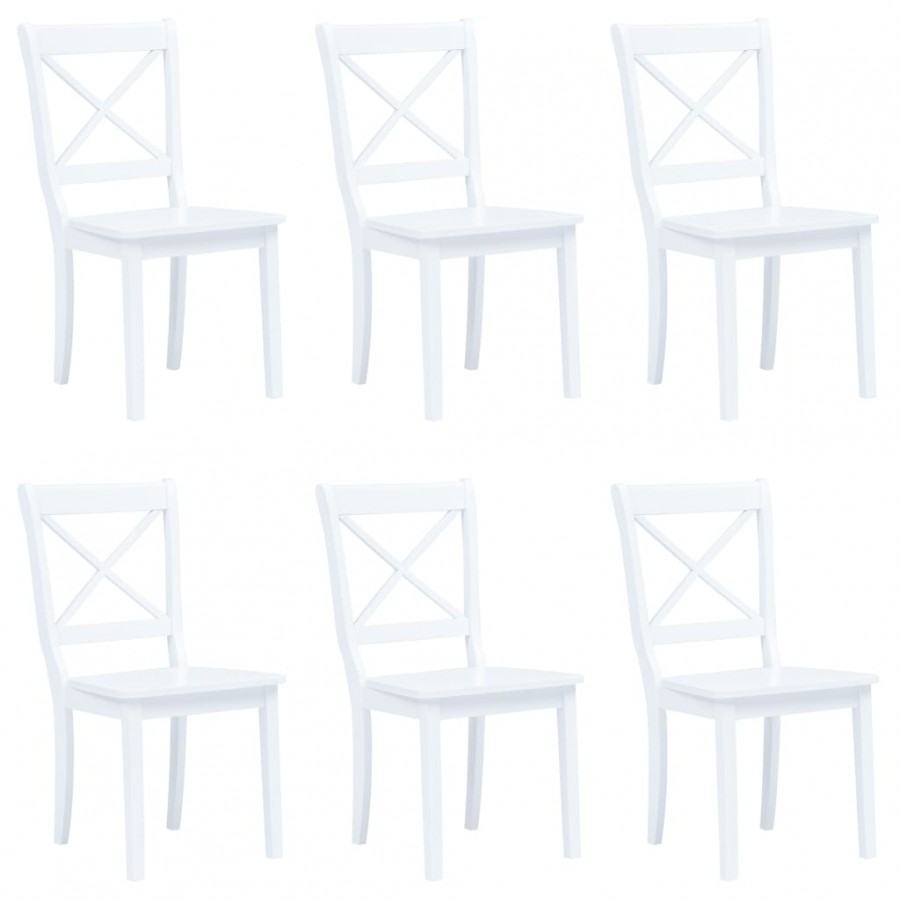 Chaises à manger lot de 6 blanc bois d'hévéa massif