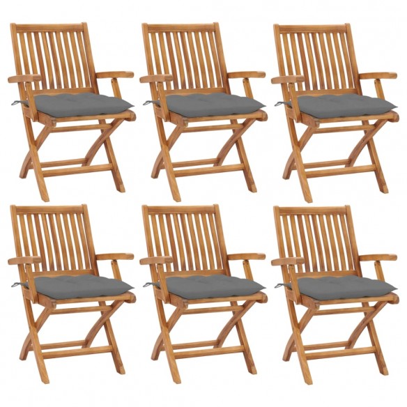 Chaises pliables de jardin avec coussins 6 pcs Bois de teck