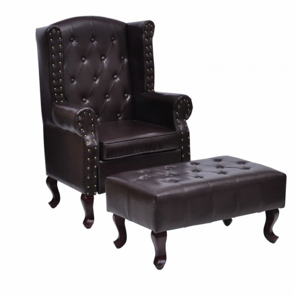 Fauteuil avec repose-pied Marron foncé Similicuir