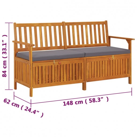 Banc de rangement avec coussin 148 cm Bois d'acacia solide