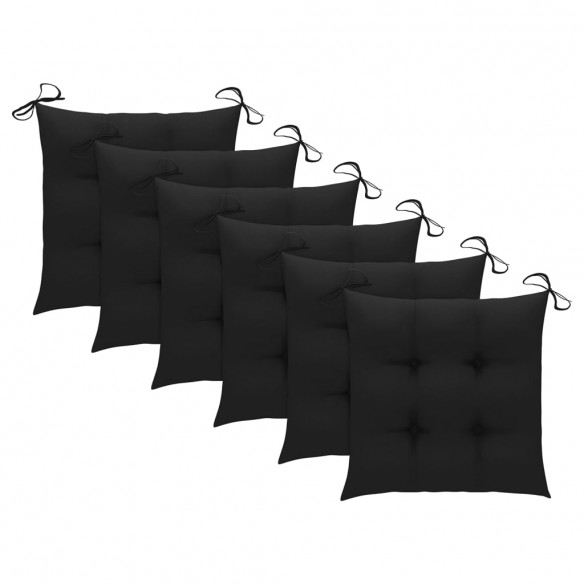 Chaises de jardin 6 pcs avec coussins noir Bois de teck solide