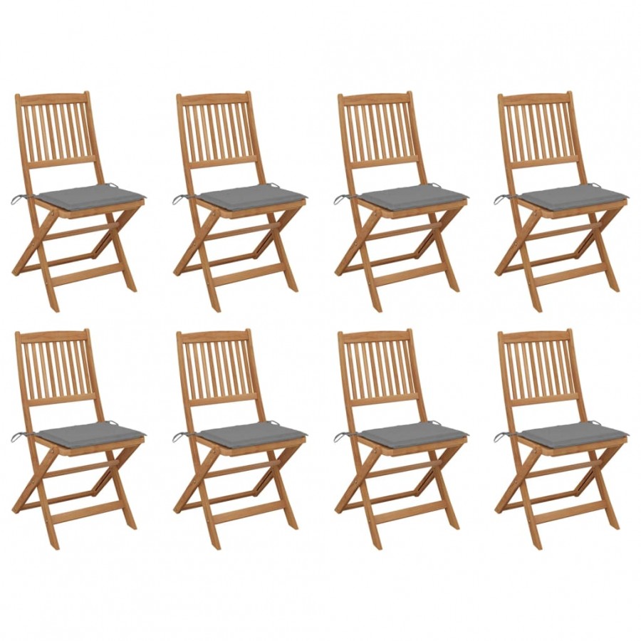 Chaises pliables d'extérieur avec coussins 8 pcs Bois d'acacia