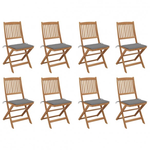 Chaises pliables d'extérieur avec coussins 8 pcs Bois d'acacia