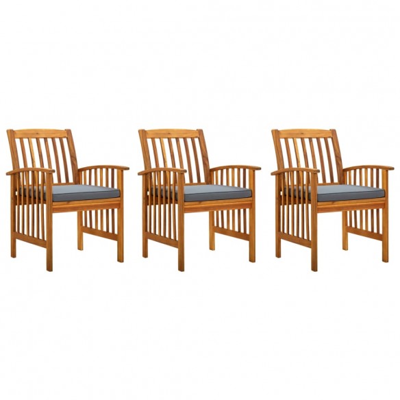 Chaises à dîner de jardin 3pcs et coussins Bois d'acacia massif