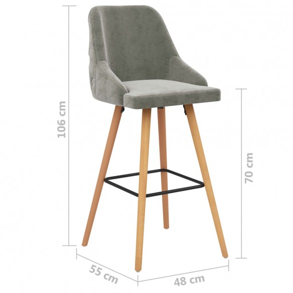 Tabourets de bar lot de 2 gris clair velours